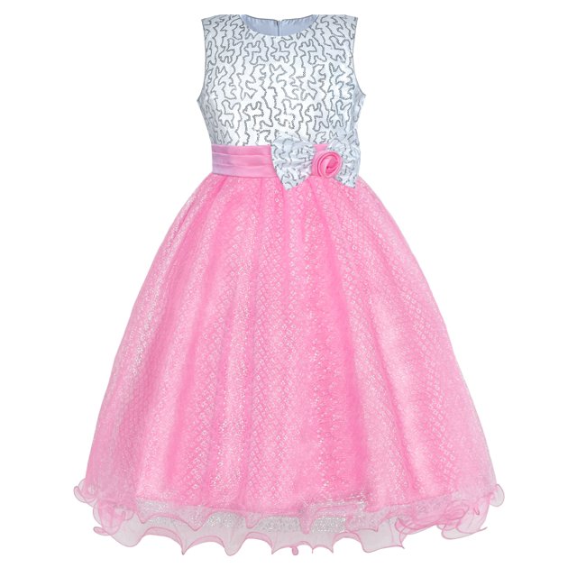 Robe de Demoiselle d'Honneur Rose à Sequins pour Filles 4 Ans