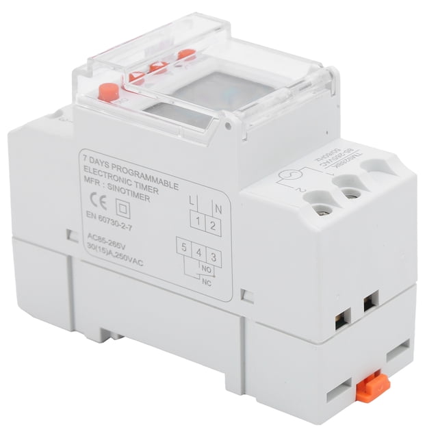 TM928BK 30A DIN Rail Mount Programmable Timer Switch with LCD Backlight, 85-265VAC, 96 Daily ON/OFF Settings, 90-Day Power Failure Memory, ABS Construction for Lamps, Lighting & Household Equipment,