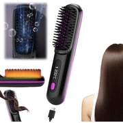 Hair Straightener Brush  2025 Upgraded Cordless Hair Straightener Brush  Ionic Plus Straightening Brush with Dense Bristles  Fast Heating Cordless Mini Hair Brush (Black),Black