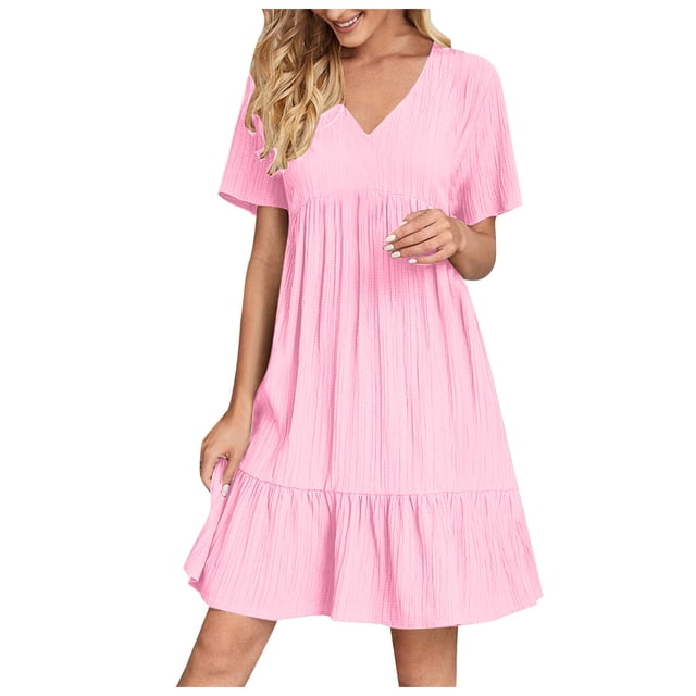 Yuyuzo Tenue de Robe Formelle pour Femmes Élégante à Manches Courtes Robe de Plage Robe Cocktail à Volants Soirée Bal Robe Courte