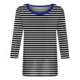 thumbnail image 4 of SDNall Mode Femmes Blouses à Rayures Imprimées T-Shirt à Manches Trois-Quarts Haut à Col Rond, 4 of 9