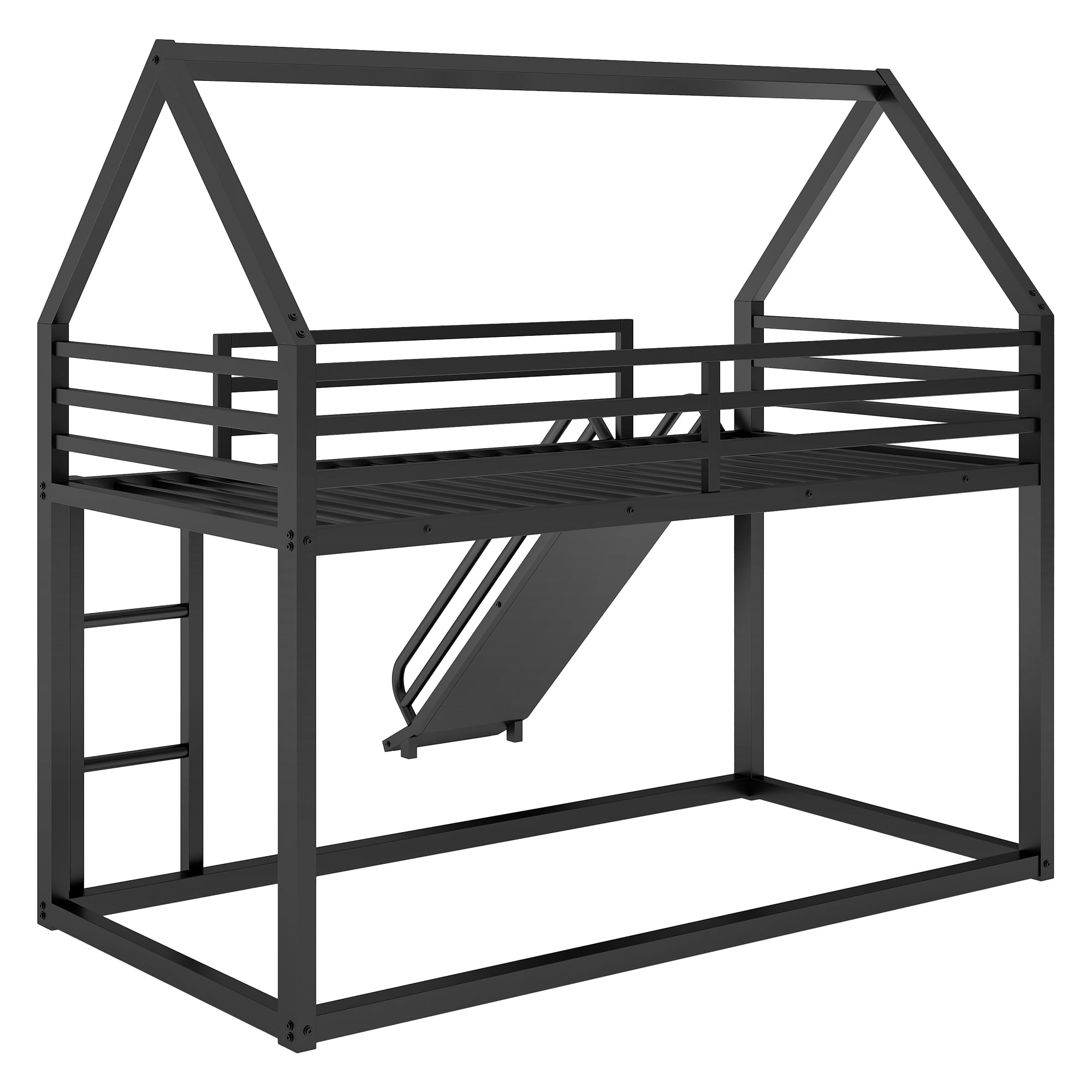 Noble House Twin over Twin House Bunk Bed with Ladder and Slide,Black
