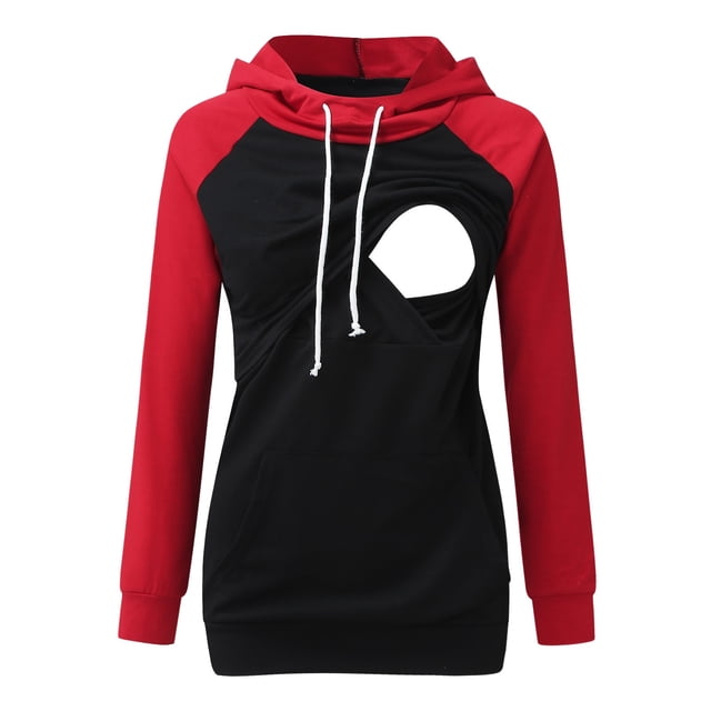 Heliisoer Blouse à Capuche de Maternité à Col Rond à Manches Longues avec Empiècements pour l'Allaitement