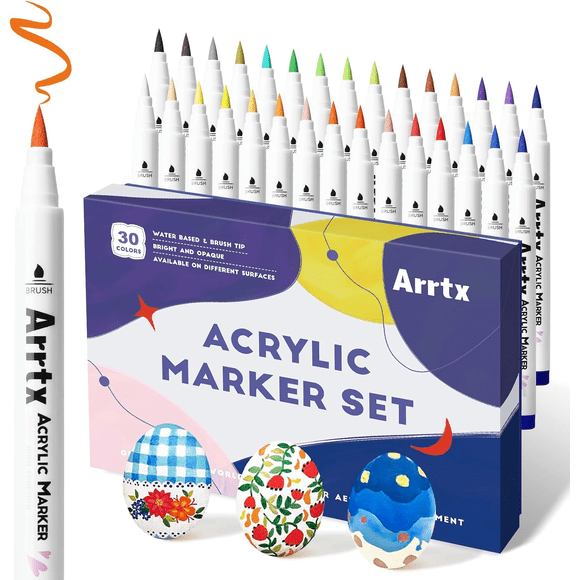 Arrtx Stylos de Peinture pour Enfants et Adultes Bricolage Peinture, 30 Couleurs Pointe Pinceau Stylos d'Art Fournitures d'Art pour Bois, Verre, Tissu, Cadeau de Noël