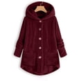 thumbnail image 1 of Qertyioot Women Plus Size Button Plush Tops Hooded Loose Cardigan Wool Coat Winter Jacket, 1 of 5