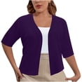 thumbnail image 2 of CFLVAEK Fall Cardigan Sweaters for Plus Size Women Casual Short Sleeve Open Front Shrugs Soft Solid Color Cropped Boleros Lightweight Cardigans Cover Ups Purple XXXXL, 2 of 7