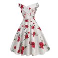 thumbnail image 4 of EQWLJWE Longue Robe pour Femmes Mode Féminine Col en V Sans Manches Imprimé Vintage Soirée Cocktail Robes Évasées Extensibles, 4 of 8