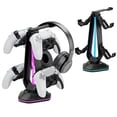 thumbnail image 2 of RGB Controller Stand Featuring 9 Lighting Modes, Equipped with 2 USB Ports, And Designed As a Headset Holder for Desks, Compatible with for All Types of Headphones And Controllers, 2 of 9