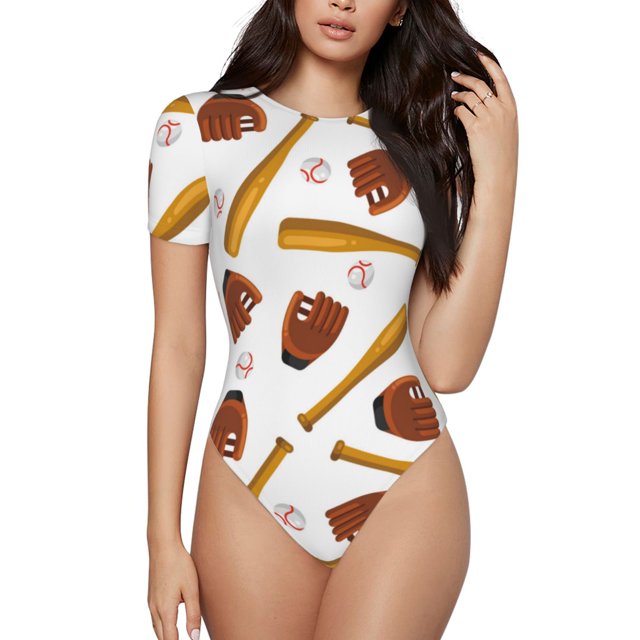 Lsque Baseball Sport Justaucorps à Manches Courtes Col Rond Basique T-Shirts Hauts Grenouillère Adulte Mignon Pyjama-Grand