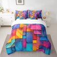 thumbnail image 2 of YST Cartoon Geometry Bedding Sets Colorful Irregular Pattern Quilt with Flat Fitted Sheet 7 Piece Twin Rainbow Geometric Stripes Bed In A Bag Modern Esthetics Art Comforter Set for Women Men, 2 of 5