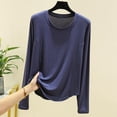 thumbnail image 2 of Haut de Pyjama Modal pour Femmes Été 2025 Col Rond T-Shirts Manches Longues Coupe Décontractée Vêtements de Nuit Confortables Chemise de Nuit Texturée Ultra Douce, 2 of 4