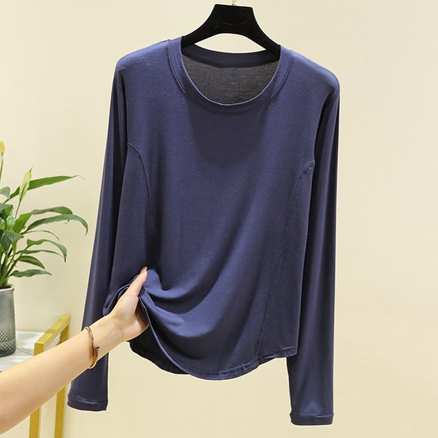 RKSTN Pyjama pour Femmes Mode Couleur Unie Col Ras du Cou Léger Manches Longues Couche de Base Confortable Vêtement de Nuit Automne Mode Hiver Décontracté une Pièce Haut