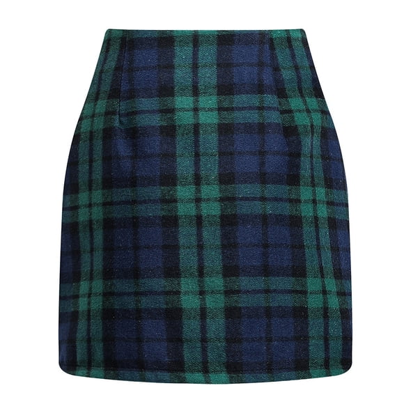 Plaid Pencil Skirts for Women Vintage High Waisted Mini Skirt Casual Flannel Bodycon Skirts Green L