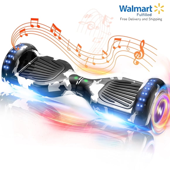 WEELMOTION Hoverboard Camouflage 6,5 Pouces pour Enfants et Adultes, Trottinette Auto-Équilibrée Certifiée UL 2272 avec Haut-Parleur de Musique Bluetooth, Roues Tout-Terrain Brillantes, Lumières DEL Vibrantes et Sac de Hoverboard Gratuit