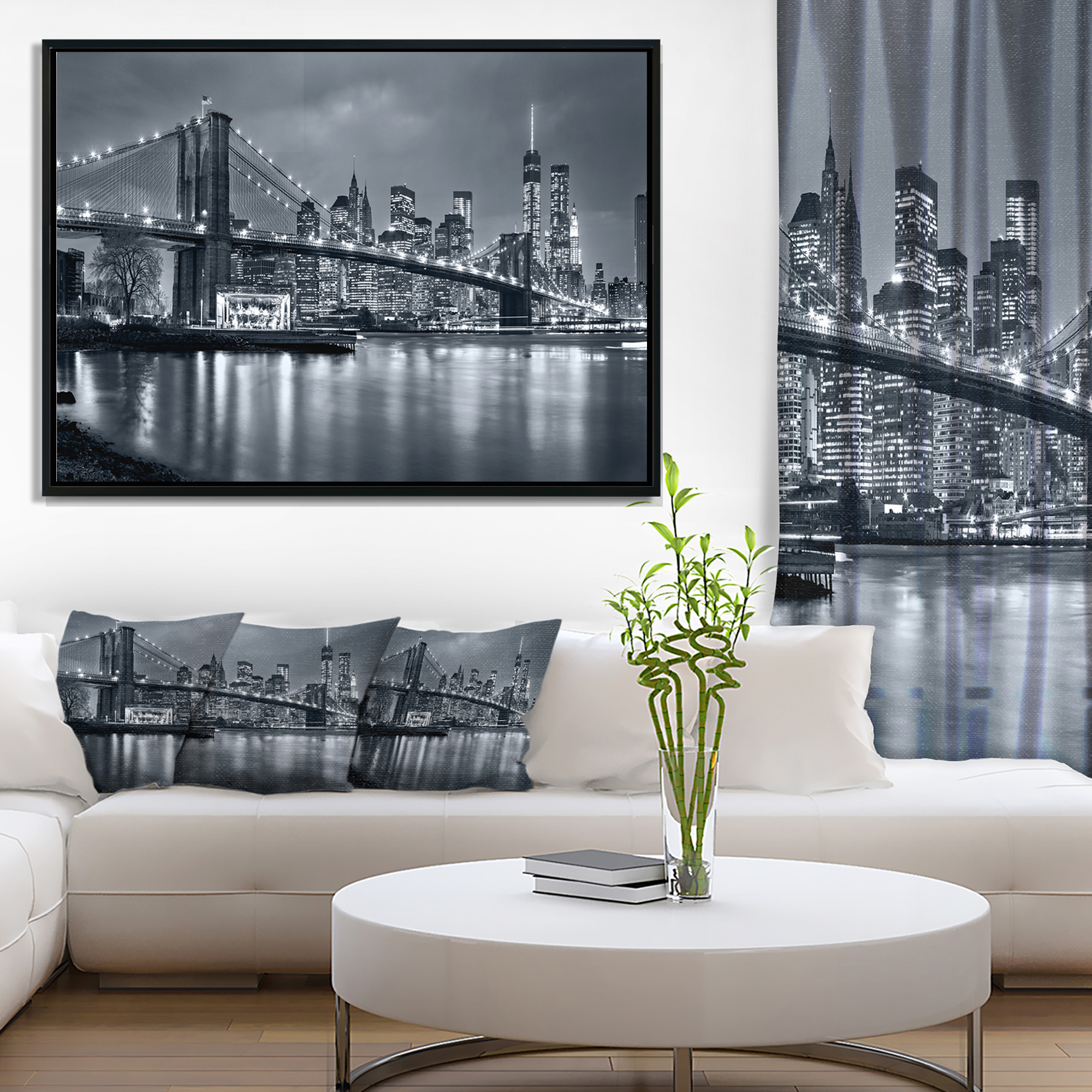 Design Art Panorama New York City Dans La Nuit Sur Toile Encadrée