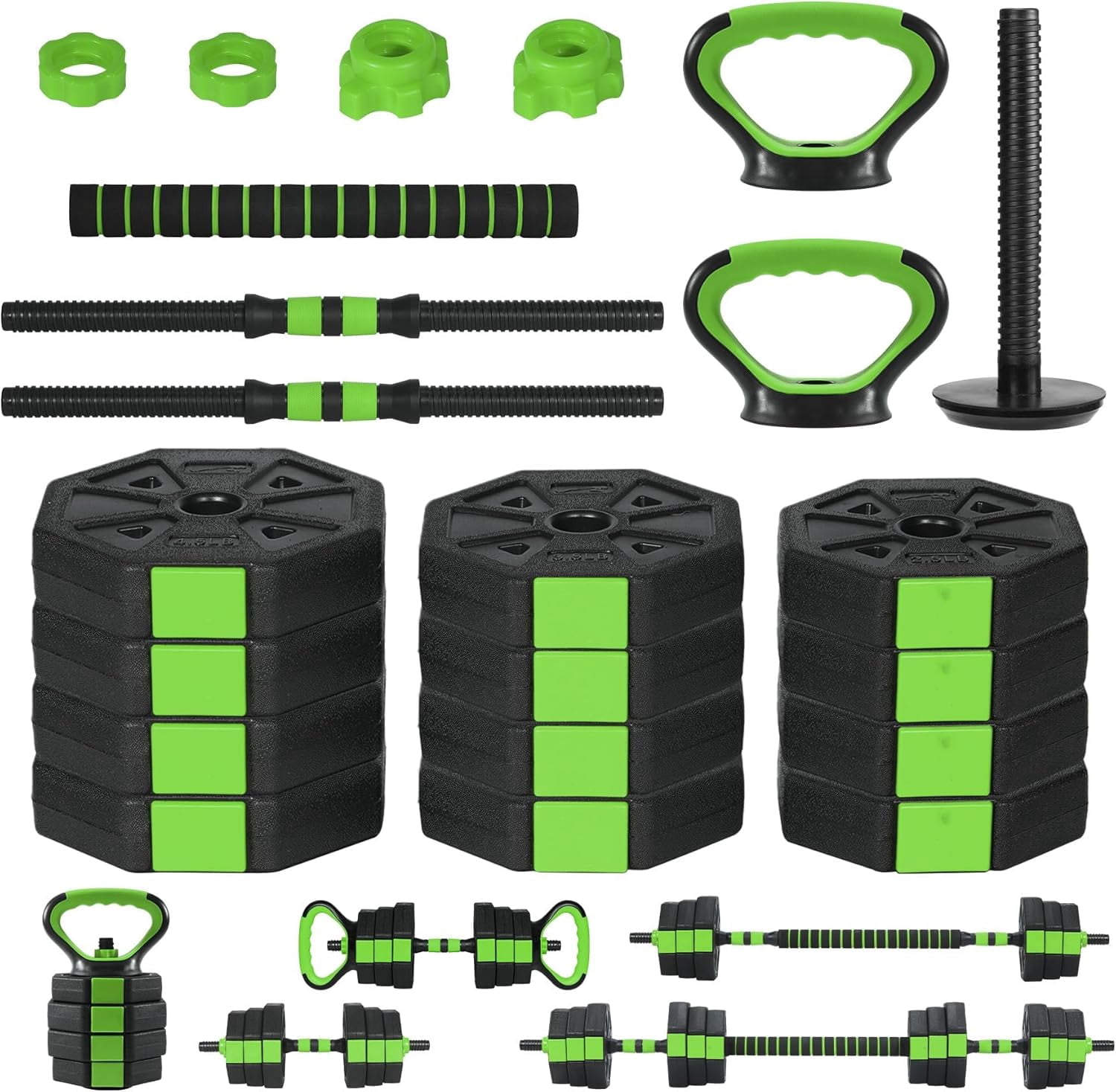 44lbs Adjustable Dumbbells Set with 4 in 1 Free Weight Dumbbell Set of 2, Used as Barbell, Kettlebells, Fitness Exercises for Home Gym
