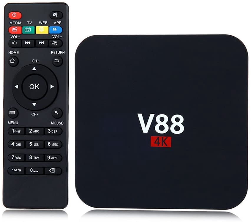 Android 6.0 TV Top Box Set Top Box, Quad-Core V88 WiFi Smart TV Box 8GB ROM DDR3+1GB RAM 4K HDMI Full HD H.265 with Wireless Remote Control (EU Plug)