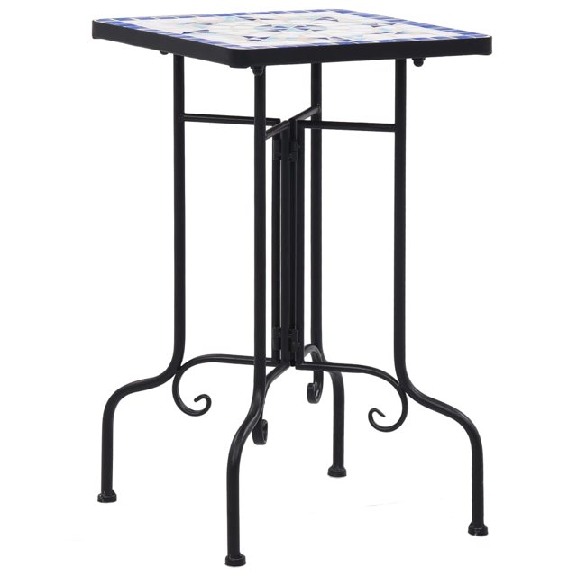 vidaXL Table d'Appoint Mosaïque en Céramique Bleue et Blanche avec Plateau en Carreaux de Céramique Résistant aux Intempéries et Motif Mosaïque Bleu et Blanc. la Table a un Cadre Robuste en Fer Noir avec des Pieds Courbés Élégants. les Dimensions Sont 35 x 35 x 56 cm (L x P x H), Convient à une Utilisation Extérieure sur patios, Balcons Ou Jardins. Non Recommandé pour les conditions Froides.