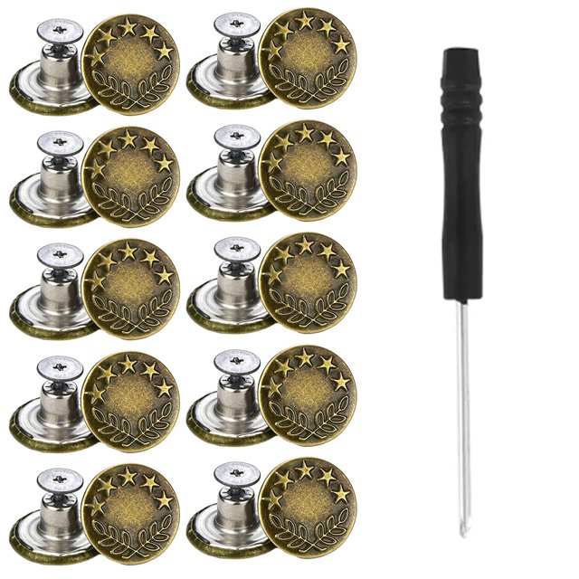 Lefu 10 PCS Metal Jeans Buttons 17mm Replacement No-Sew Screw Button Repair Kit DIY