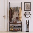 thumbnail image 2 of Bingirl 70.9 - Inch Tall Narrow Metal Coat Rack with Wooden Shoe Bench: 4 - in - 1 Rustic Brown Storage Shelf with 8 Hooks, 2 of 7