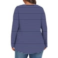 thumbnail image 4 of Mevxay Blouse à Rayures pour Femme Grande Taille Chic Décontractée T-Shirts Plissés Manches Longues Col Ras du Cou Tunique Fluide Hauts Bleu TG, 4 of 6