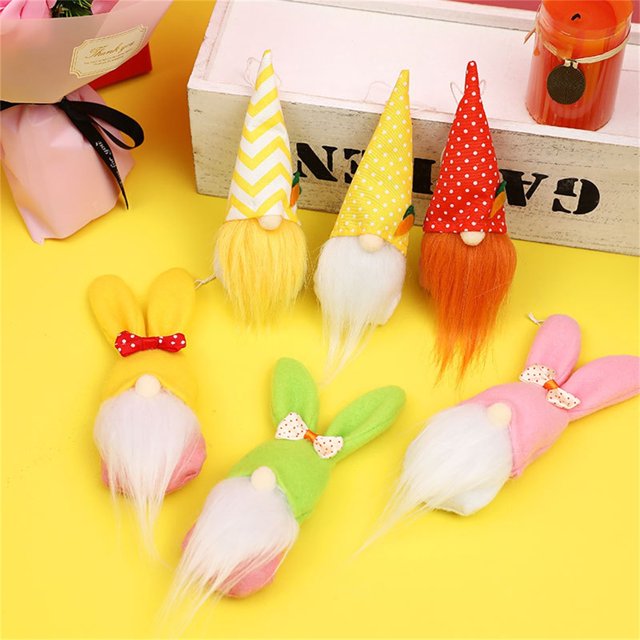 6PCS Easter Plush Doll With Pointed Hat Cute Bunny Faceless Dwarf Toy
