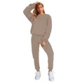 thumbnail image 2 of Innerwin Two Piece Outfit Drawstring Women Jogger Set Sports Long Sleeve Beam Foot Sweatsuits Khaki 3XL, 2 of 7
