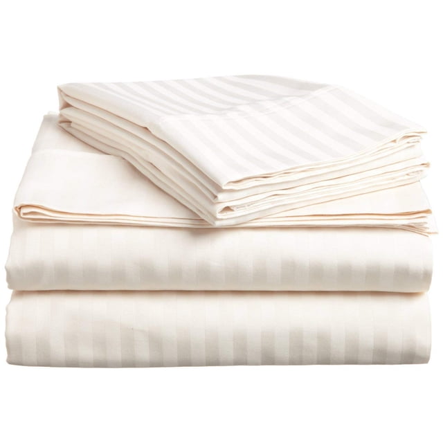 Alive Pixels Fitted Sheet Ivory Stripe 100 Percent Cotton 1-Pc Fitted Sheet with 19 Inch Pocket 200TC (Full, Ivory)