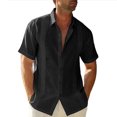 thumbnail image 1 of Wweixi Men's Button Down Shirt Boys Summer Pool Party Beach Walking Solid Color Simple Design Tops Daily Working Clothes Black M, 1 of 5