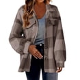 thumbnail image 1 of Timegard Womens Jacket Plus Size Plaid Stand Collar Button down Fleece Hooded Jacket Winter Fuzzy Warm Coat, 1 of 5
