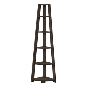 Monarch Specialties Bibliothèque, Bibliothèque, Etagere, Coin, 5 Tier, 72"h, Bureau, Chambre, Stratifié, Brun, Contemporain, Moderne