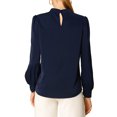 thumbnail image 3 of INSPIRE CHIC Women's Stand Collar Pleated Button Keyhole Button Blouse Dark Blue 2XL, 3 of 6
