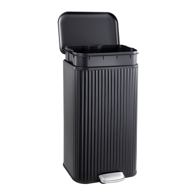 30L Black Stainless Steel Step Trash Can – Rectangular Waste Bin with Soft-Close Lid, Removable Inner Bucket and Fingerprint-Resistant Finish for Kitchen, Office and Bathroom – 35 × 29 × 61.5 cm