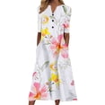 thumbnail image 2 of Robes pour Femmes aux Courbes Mode Femmes Été Imprimé Décontracté Col en V Bouton Manches Courtes Vacances Poches Robe Robes pour Femmes Invitées de Mariage Été en Liquidation, 2 of 5