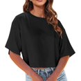 thumbnail image 2 of Fgnfyis T-Shirts Courts à Col Rond pour Femmes, Manches Courtes, Épaules Dénudées, Hauts Courts, T-Shirts pour Femmes, Noir, TG, 2 of 6
