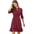 thumbnail image 2 of INSPIRE CHIC Robe A-Line en Mousseline Smockée pour Femme à Ourlet Volanté Superposé, Manches 3/4, m Bourgogne, 2 of 6