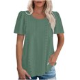 thumbnail image 1 of Timegard Eyelet Tops for Women Scoop Neck Ruched Short Sleeve Loose Summer Beach Casual Comfy Top tee, 1 of 7