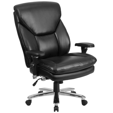 Chaise exécutive Big & Tall pivotante à usage intensif en cuir noir de la série HERCULES pour supporter jusqu'à 400 lb avec bouton de soutien lombaire