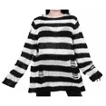 thumbnail image 1 of Women Hollow Knit Long/Short Sweater Adults Color Block Stripe Pattern Long Sleeve  Neck Pullover Streetwear Warm Autumn, 1 of 5
