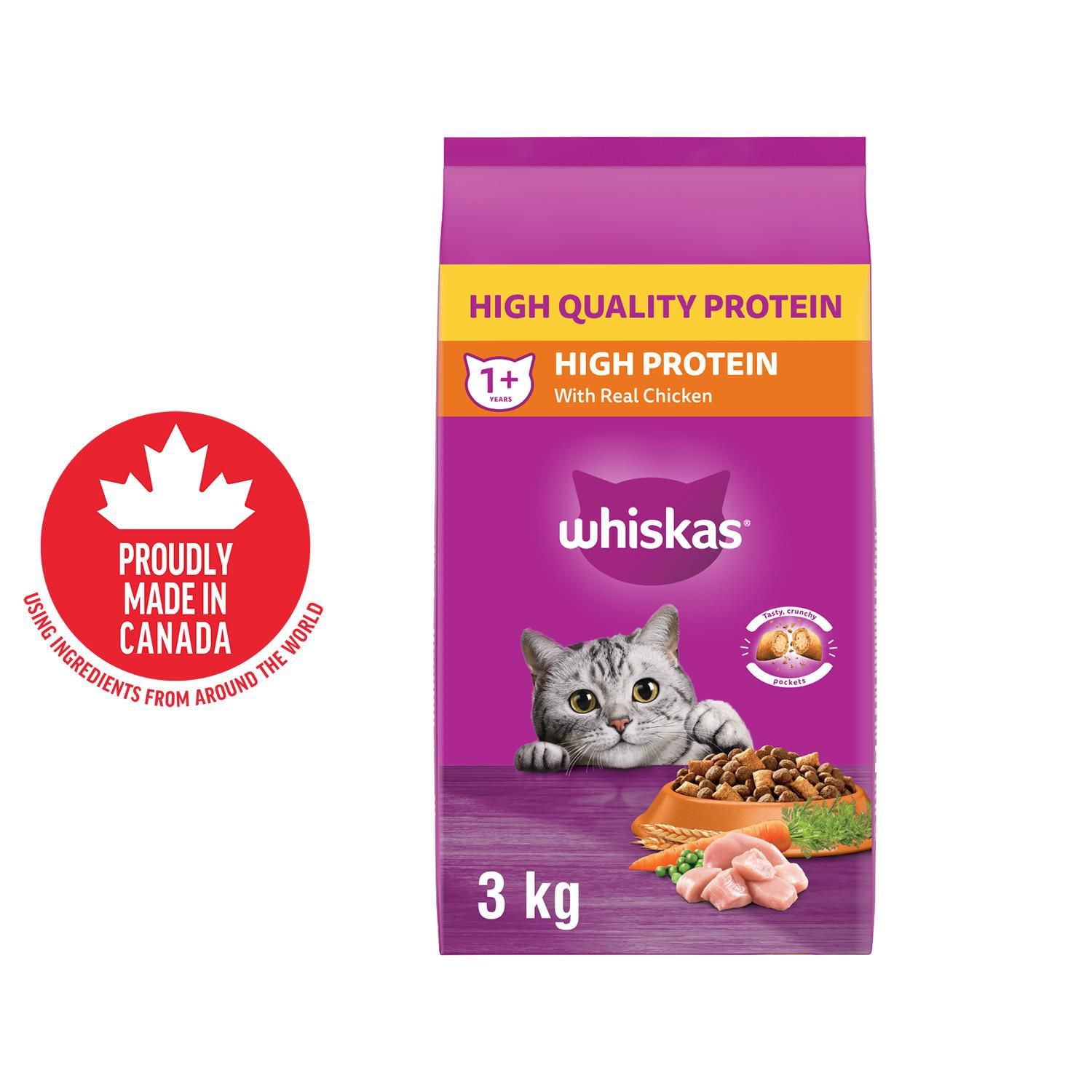 WHISKAS Adult Dry Cat Food, High Protein, Real Chicken Flavour