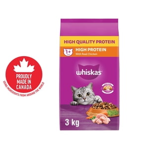 WHISKAS Aliments pour chats secs adultes, haute teneur en protéines, véritable saveur de poulet