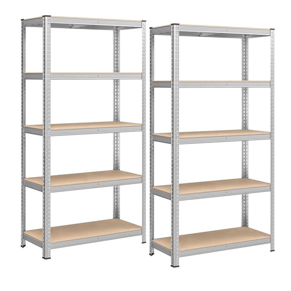 SONGMICS 5-Tier Heavy-Duty Shelving Units, Set of 2 Steel Shelving Units for Storage, Boltless Assembly, for Garage, Shed, Silver