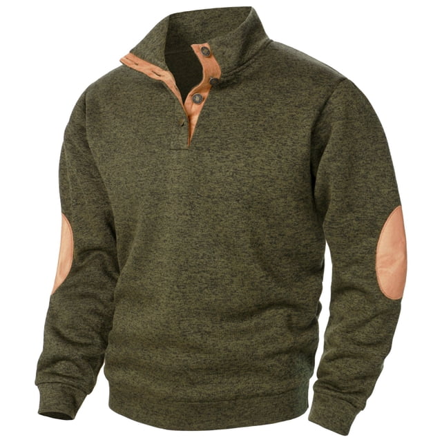 Fengqque Chandail à Capuchon à Col Montant pour Homme d'Automne, Veste en Tricot à Blocs de Couleur, Chandail à Capuchon à Boutons, Vert Armée 4(S)