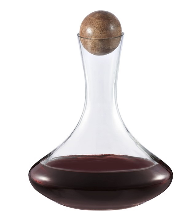 Better Homes & Gardens Carafe à décanter en verre pour le vin avec bouchon en bois en forme de sphère, capacité de 85 oz (2,5 L)