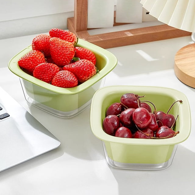 Kitchen Strainer and Colander Bowl Set - Food-Grade Material Double-Layer Stackable Design Fruit Vegetable Washing Basket, Green, JKODE