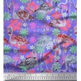 thumbnail image 1 of Soimoi Satin Silk Fabric Floral & Flamingo Bird Print Fabric by Yard 42 Inch Wide, 1 of 4