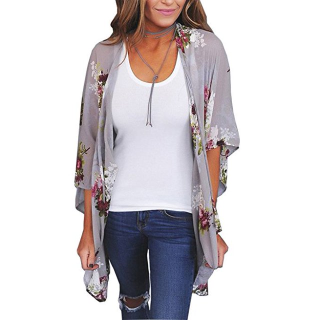 New Women's Floral Kimono Cardigans Casual Loose Open Front Cover Ups Tops