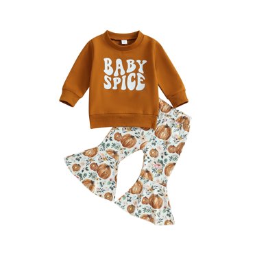 Honganda Kid Girls Pants Set, Letters Print Sweatshirt with Pumpkin Flower Flare Pants Halloween Clothes