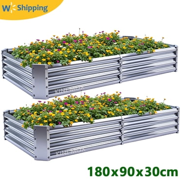 2PCS Raised Garden Beds 6x3x1FT Outdoor Galvanised Planter Boxes Large Raised Garden Plant Beds Tank for Veg Flowers Herb(180x90x29cm)