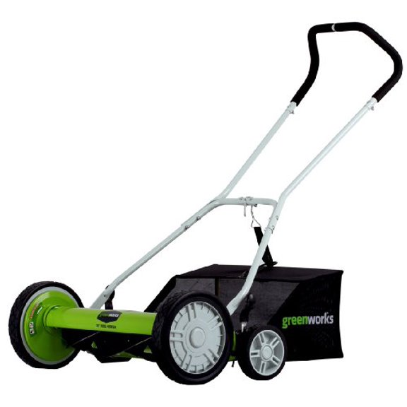Greenworks 25072 Tondeuse à Gazon à Dévidoir Poussoir à 5 Lames de 20 Pouces avec Récupérateur d'Herbe